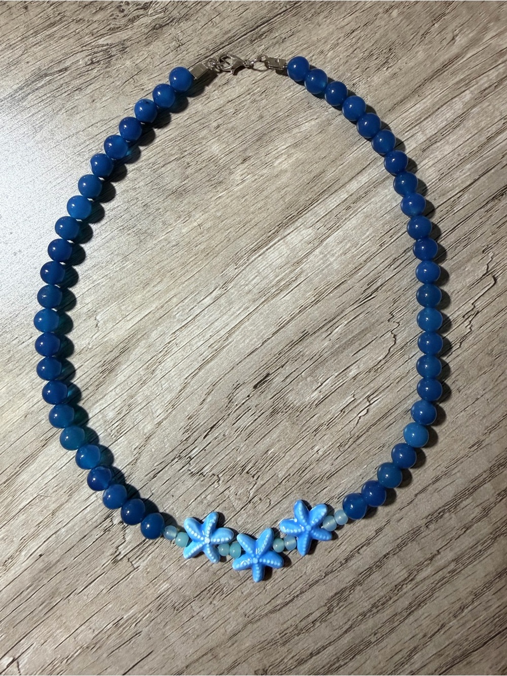 Blue Beaded Necklace with Starfish Accent